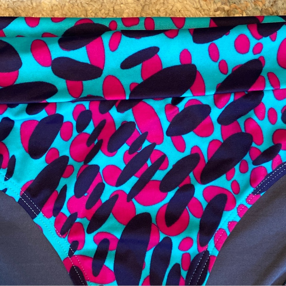VS Bikini Set Halter Top Padded Push Up 34A Full Bottom M Navy Aqua Pink Spots - Picture 6 of 8